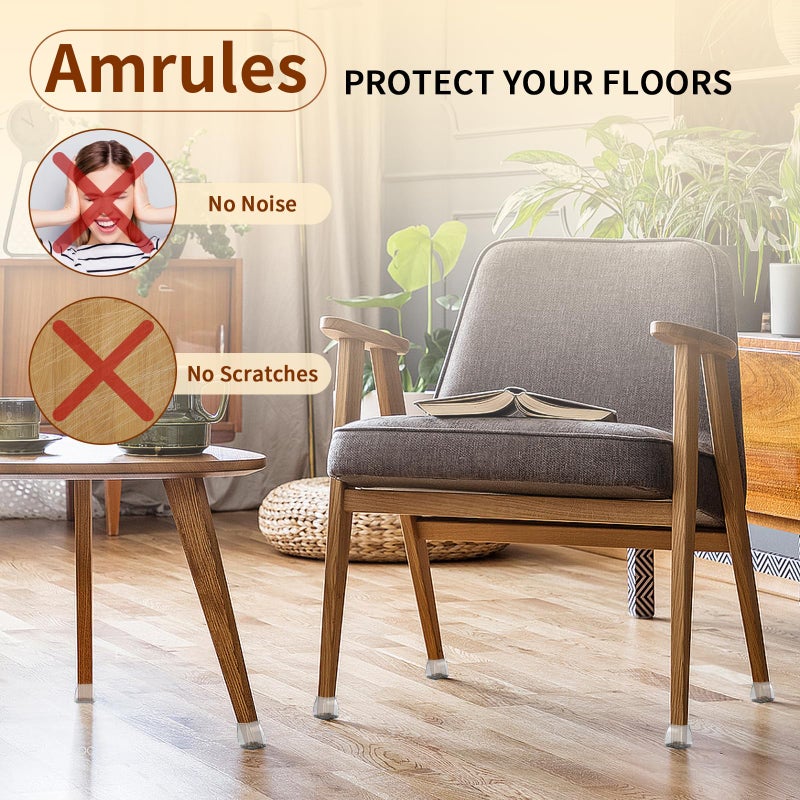 Amrules واقيات أرجل الكراسي المربعة من أمرولز، 36 قطعة، أغطية سيليكون لأرجل الكراسي لحماية أرضيات البلاط، وسادات لباد لحماية أرجل الأثاث من الخدوش والضوضاء (شفافة، مقاس صغير: 0.76-1.02 بوصة). - Image 5
