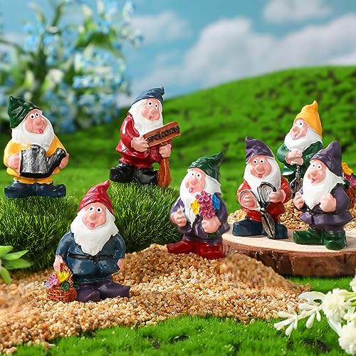 Unittype 19 Pcs Flower Fairy Gnome Accessories Garden Outdoor Miniature Bridge Mushroom Lighthouse Water Well Pond Resin Figures Garden Decorations Miniature Figurines for Craft (Gnome) - Image 4