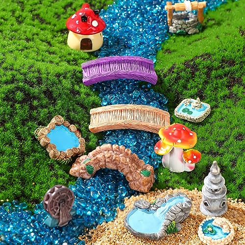 Unittype 19 Pcs Flower Fairy Gnome Accessories Garden Outdoor Miniature Bridge Mushroom Lighthouse Water Well Pond Resin Figures Garden Decorations Miniature Figurines for Craft (Gnome) - Image 5
