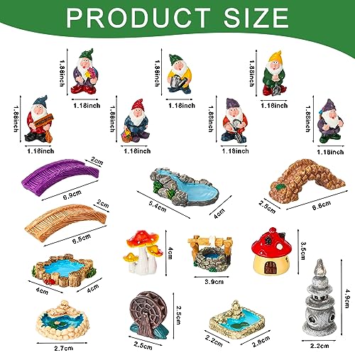Unittype 19 Pcs Flower Fairy Gnome Accessories Garden Outdoor Miniature Bridge Mushroom Lighthouse Water Well Pond Resin Figures Garden Decorations Miniature Figurines for Craft (Gnome) - Image 2