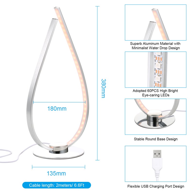 D C5V 12W BT مصباح مكتب ذكي متصل بتقنية البلوتوث ومزود بـ RGB LEDs بتصميم قطرة الماء مع وحدة تحكم دعم تطبيقات التحكم بالهاتف / التحكم الخطي / مزامنة الموسيقى / مؤقت بثلاثة مستويات 1 ساعة وساعتين و3 ساعات / السرعة و - Image 4