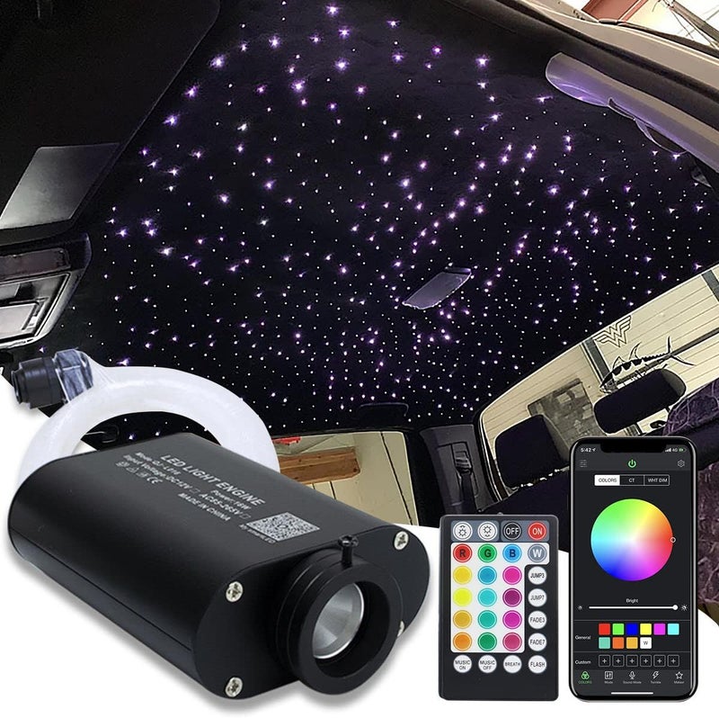Amki 16W Fiber Optic Lights,Starlight Headliner Light Kit APP/Remote Control Sound Activated Mode for Car&Home Decoration,Optical Fiber Cable Strands (0.75mm+1mm+1.5mm) 9.8ft/3m Long 415pcs - Image 1