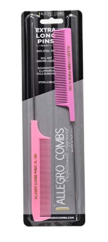 Allegro Combs XL Pintail Rat Tail Combs for Hair Coloring & Foiling, Stainless Steel Metal Tail Parting Combs for Highlights, Balayage & Sectioning, USA Made, 2 Piece (Pink) - Image 1