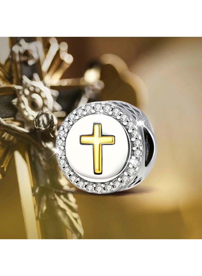 VITO Sterling Silver Gold Cross Charms for Pandora Bracelets Necklace, Cubic Zirconia Charm for Jewelry Making Gift for Women - Image 5