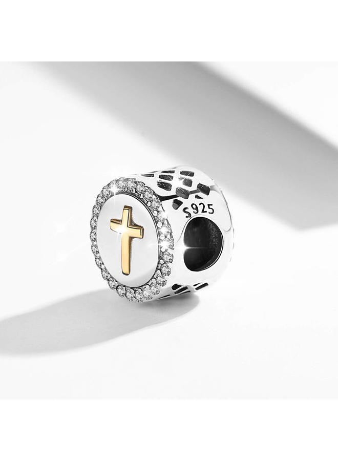 VITO Sterling Silver Gold Cross Charms for Pandora Bracelets Necklace, Cubic Zirconia Charm for Jewelry Making Gift for Women - Image 3