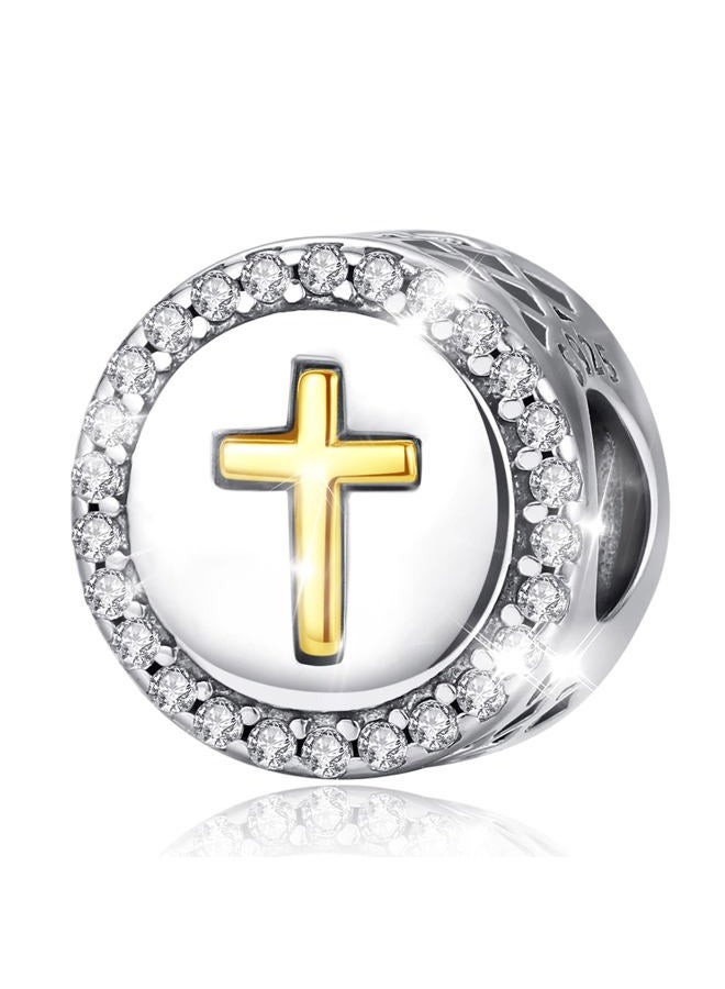 VITO Sterling Silver Gold Cross Charms for Pandora Bracelets Necklace, Cubic Zirconia Charm for Jewelry Making Gift for Women - Image 1