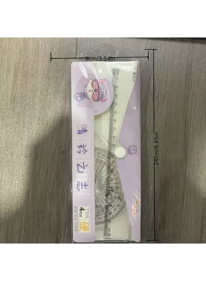 Light Yellow Ruler Set with Protractor Triangle Wave Edge for Drawing Lines and Angles - Image 3