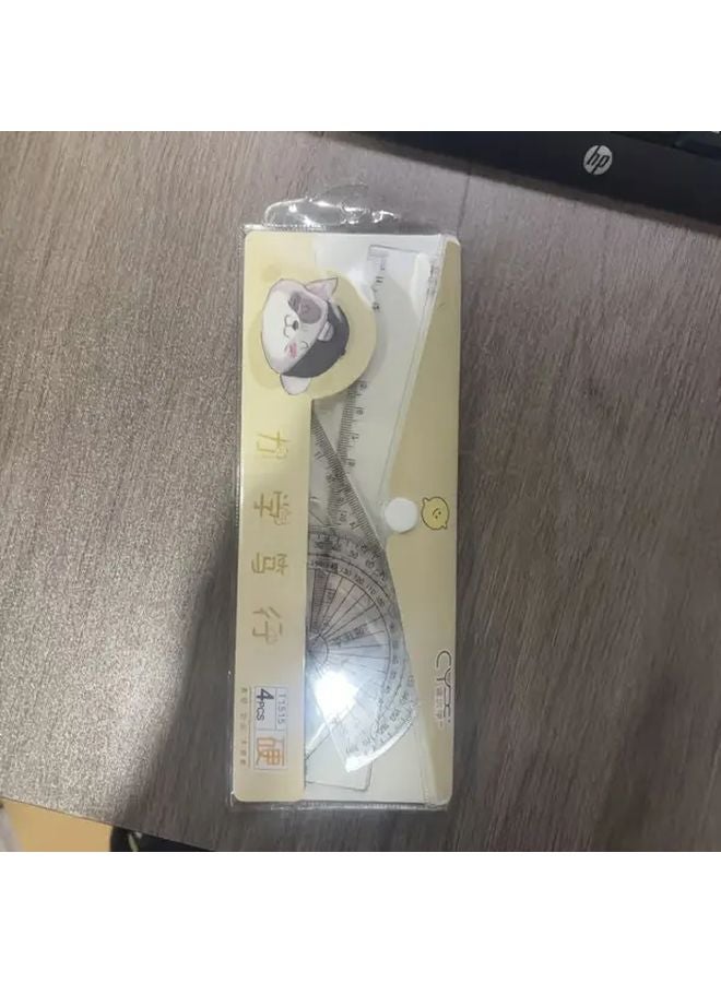 Light Yellow Ruler Set with Protractor Triangle Wave Edge for Drawing Lines and Angles - Image 1