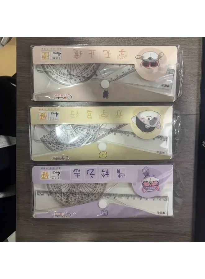 Light Yellow Ruler Set with Protractor Triangle Wave Edge for Drawing Lines and Angles - Image 2