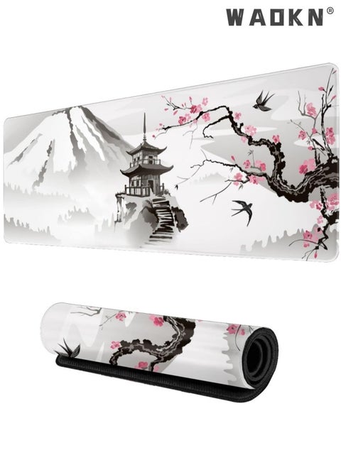 Chinese Style Landscape oil Painting Mouse Pad, Extended Large Mouse Mat Desk Pad, Stitched Edges Mousepad, Long Non-Slip Rubber Base Mice Pad