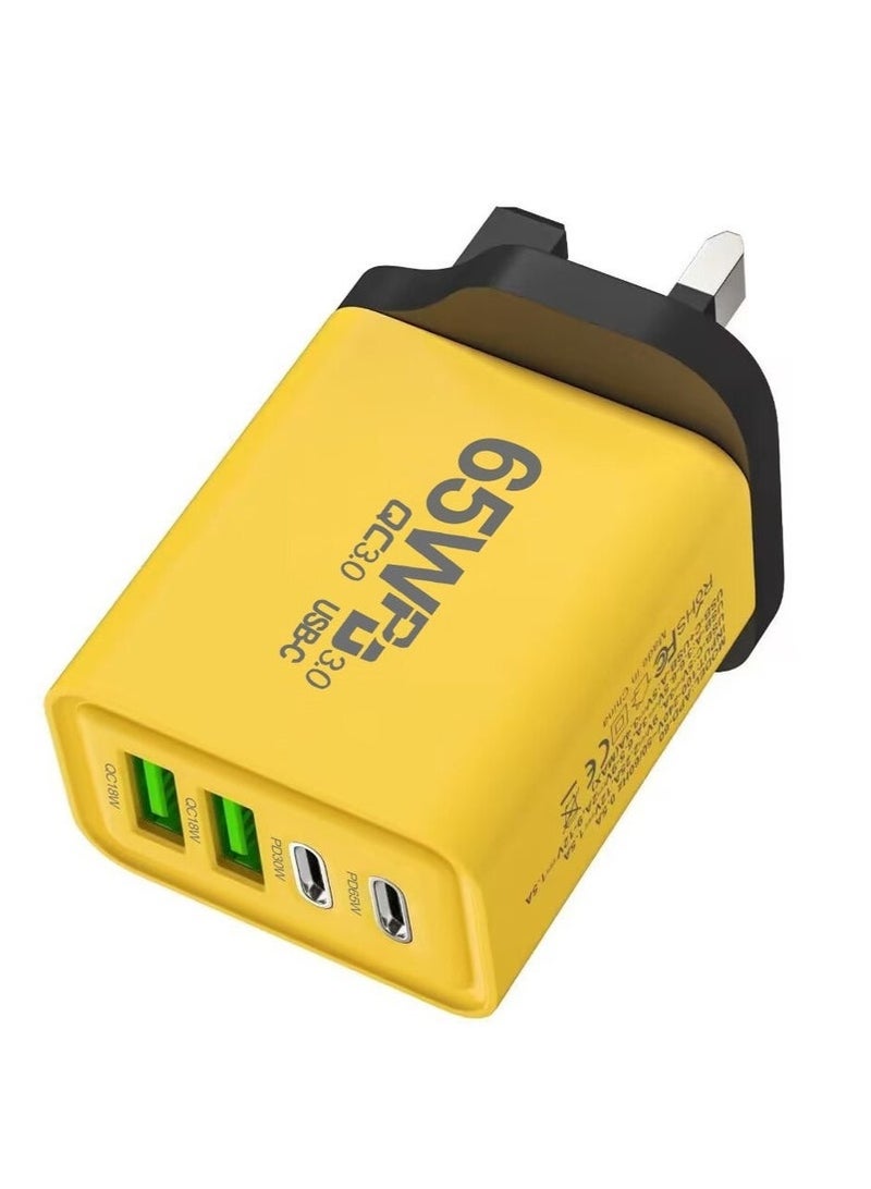 65W Type C Charger, Super Fast GaN Wall Charger with 2 PD USB C 2 QC USB A Laptop Charger, 4-Port Compact Foldable UK Plug Adaptor for MacBook Air Samsung iPhone iPad Galaxy Huawei Xiaomi and More - Image 4