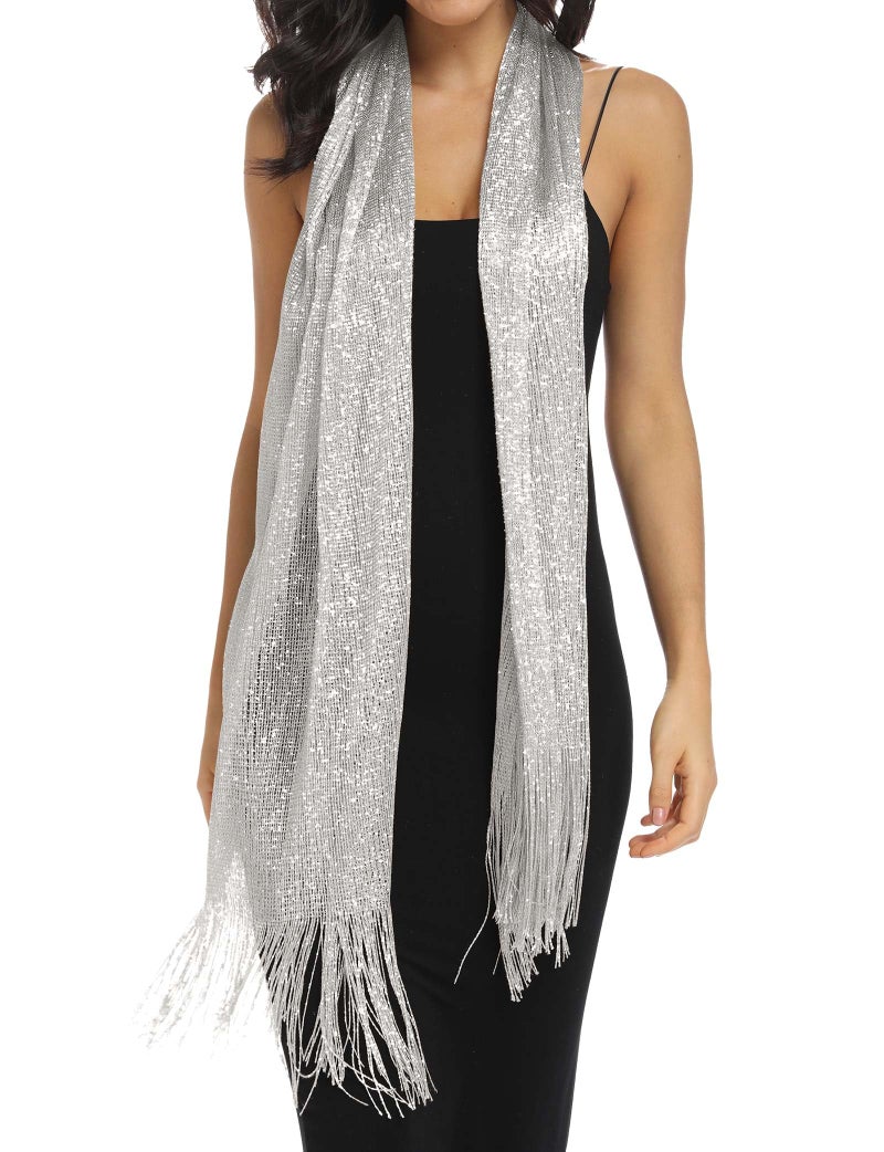 Rheane Shawls and Wraps for Evening Dresses Shawl Wraps for Women Evening Dresses for Women 2024 Sliver Dress Women's Scarves & Wraps Gowns and Evening Dresses (Silver with Silver Glitter) - Image 3