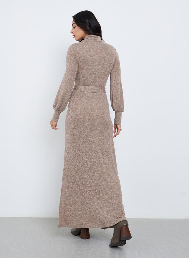 ستايلي فستان طويل بتصميم سويتر بتفاصيل مفتوحة وحزام - Image 4