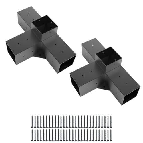 YEOOE 2 Pack Pergola Brackets - Powder Coated 4-Way Right Angle Corner Brackets for Woodworks Gazebo Sunroom Carport - Image 1