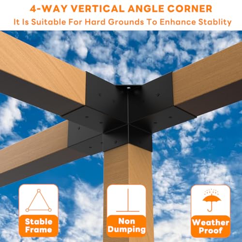 YEOOE 2 Pack Pergola Brackets - Powder Coated 4-Way Right Angle Corner Brackets for Woodworks Gazebo Sunroom Carport - Image 3