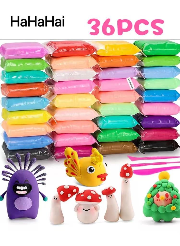 HaHaHai 36 Colors Plasticine  Air Dry Clay, with 3 Sculpting Tools, Modeling Clay Kit, DIY Plasticine for Children Education  - Image 1