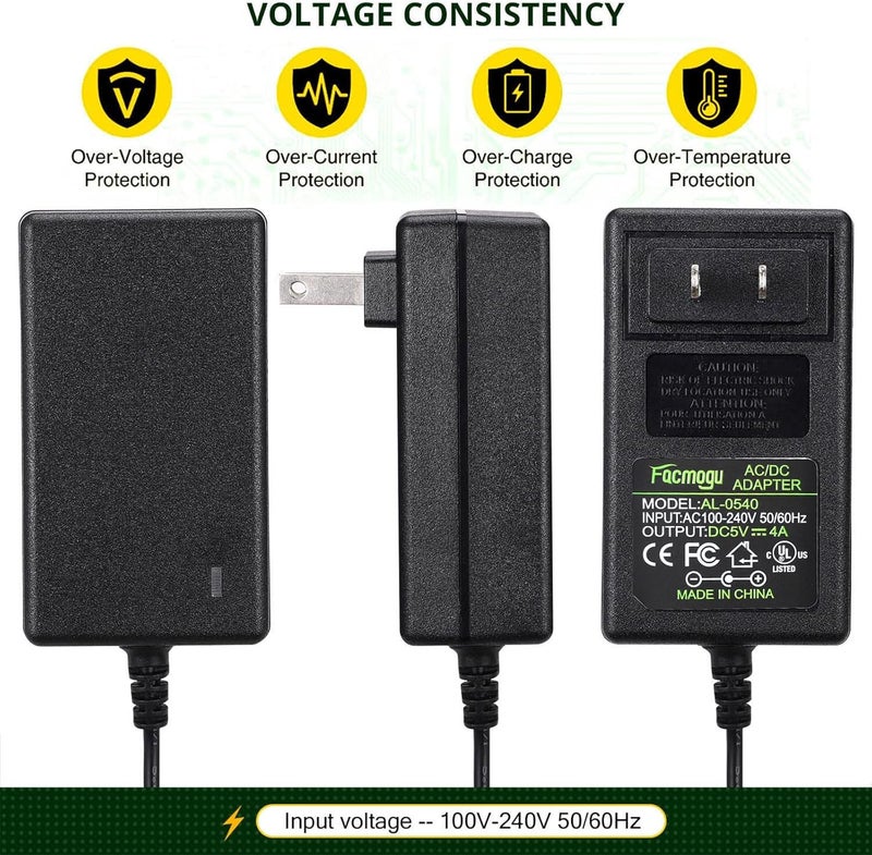 فاكموغو محول DC 5V 4A من التيار المتردد إلى التيار المستمر، تيار متردد 100-240 فولت إلى تيار مستمر 5 فولت 4 أمبير 20 واط، محول طاقة تحويل 5 فولت، محول مثبت على الحائط مع موصل أسطواني 5.5x2.5 مم و5.5x2.1 مم - Image 4