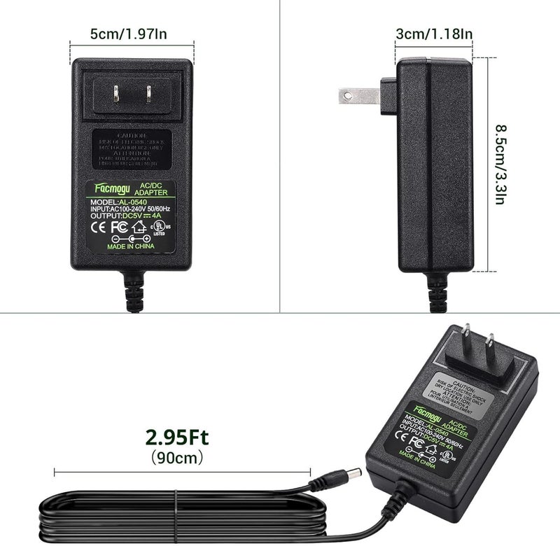 فاكموغو محول DC 5V 4A من التيار المتردد إلى التيار المستمر، تيار متردد 100-240 فولت إلى تيار مستمر 5 فولت 4 أمبير 20 واط، محول طاقة تحويل 5 فولت، محول مثبت على الحائط مع موصل أسطواني 5.5x2.5 مم و5.5x2.1 مم - Image 5