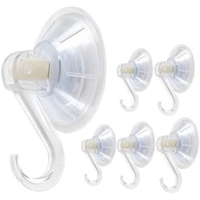 6 PACK CLEAR PLASTIC SUCTION CUP HOOKS ULTRA HEAVY DUTY STRONG POWER LOCK VACUUM TRACELESS SMOOTH WATERPROOF OILPROOF WALL SHOWER KITCHEN WINDOW BATHROOM HOLDER