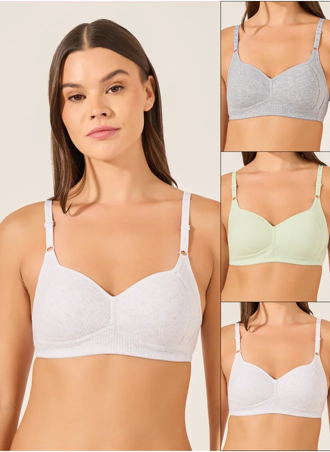 Styli Pack of 3 - Ribbed Non-Wired Padded T-Shirt Bra