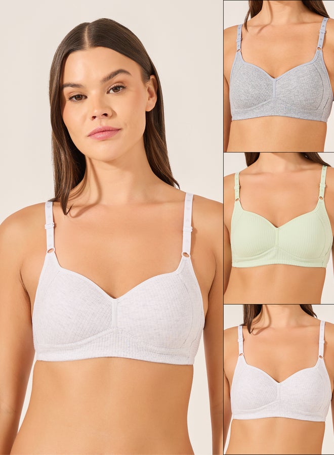 Styli Pack of 3 - Ribbed Non-Wired Padded T-Shirt Bra - Image 1