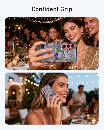 Goodon for Samsung Galaxy S25 Plus Wallet Case with Card Holder,RFID-Blocking,Aesthetic Vintage Floral Shell,Trendy Unique Cool Retro Protective Phone Cover for Women Girls - Fancy Purple Lotus - Image 4