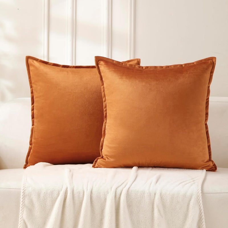 VAKADO Throw Pillow Covers 20x20 Set of 2 Pumpkin Fall Velvet Decor Decorative Couch Cushion Euro Pillowcases with Fringe Home Bed Decoration for Sofa Bedroom Office - Image 1