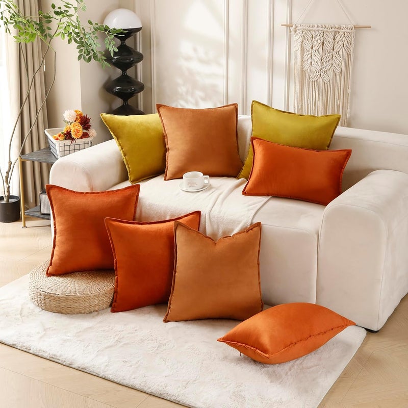 VAKADO Throw Pillow Covers 20x20 Set of 2 Pumpkin Fall Velvet Decor Decorative Couch Cushion Euro Pillowcases with Fringe Home Bed Decoration for Sofa Bedroom Office - Image 5