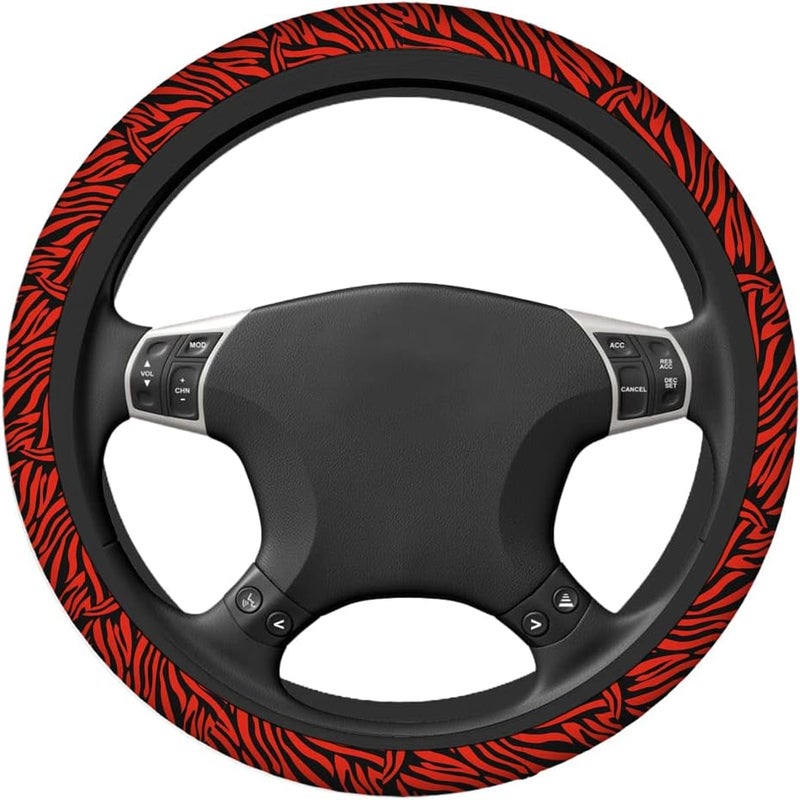 Swono Zebra Print Red Universal Neoprene Steering Wheel Cover Abstract Red and Black Zebra Print Red 15 Inch Steering Wheel Covers,Printed Steering Wheel Elastic Protection for Women and Girls - Image 2