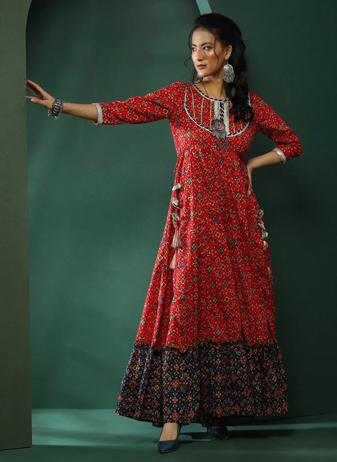 أيه كيه إس Red Floral Print Maxi Dress for Women