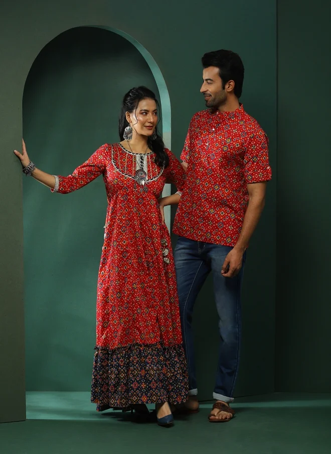 أيه كيه إس Red Floral Print Maxi Dress for Women