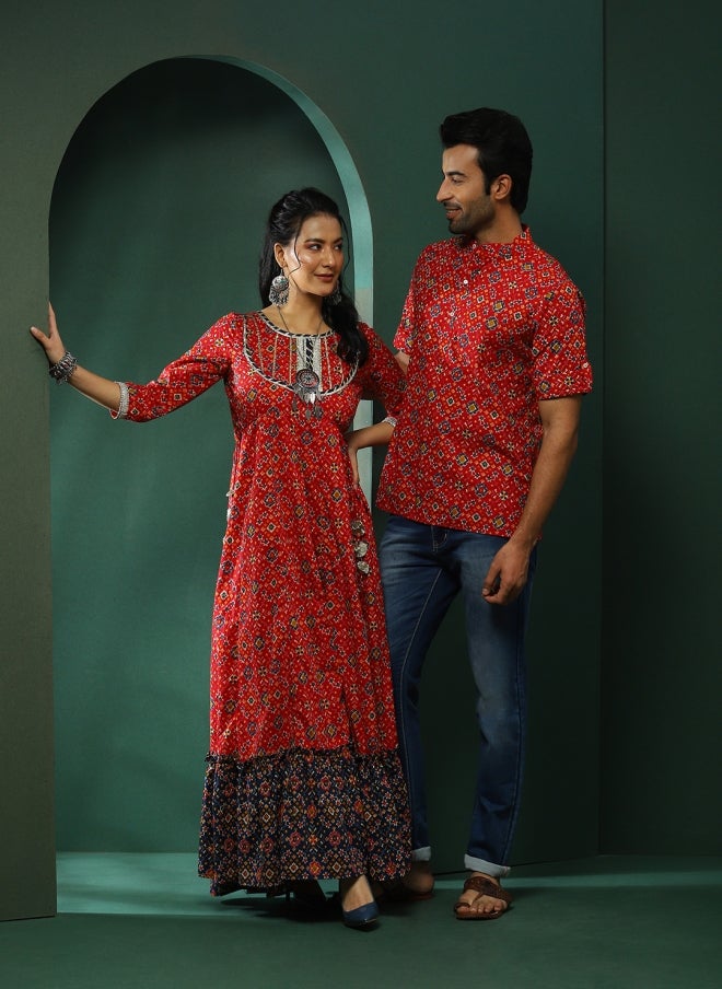 أيه كيه إس فستان ماكسي بطبعة زهور حمراء للنساء - Image 1