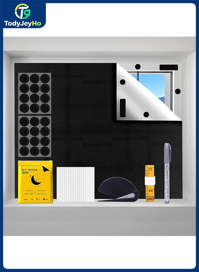 TodyJeyHo Blackout Blind(400X145cm), Portable DIY Window Blinds No Drill Easy Stick On Window, Blackout Curtains with Velcro&Soft Ruler for Baby Nursery, Bedroom,Travel - Image 1