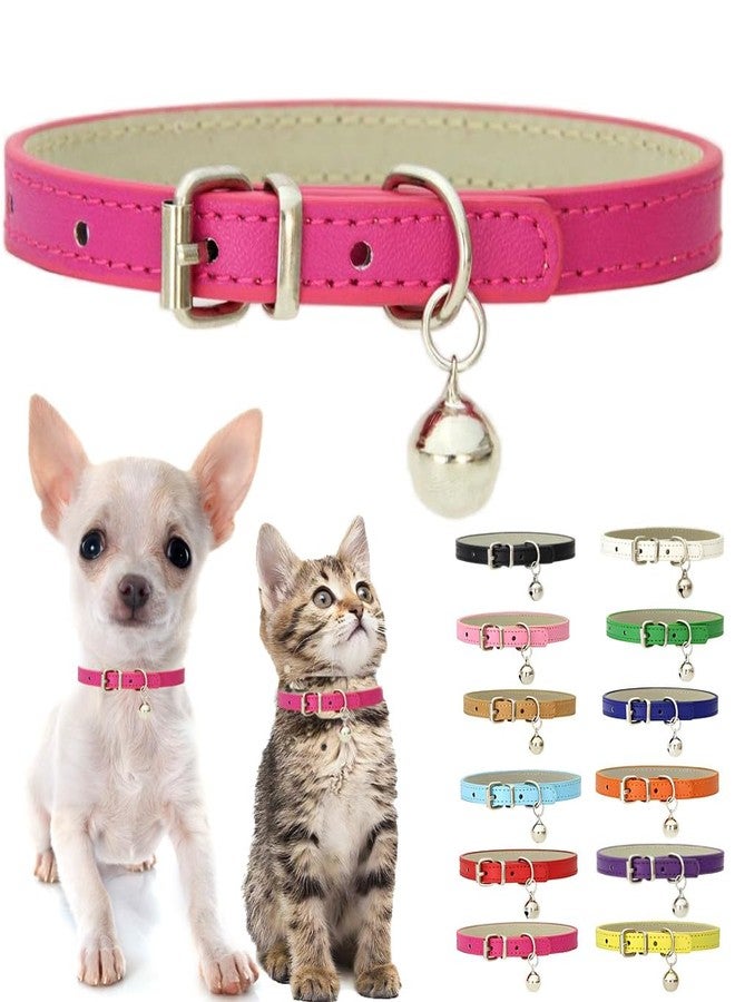 Weimostar Hot Pink Puppy Collar with Bell, Soft Pu Leather Cat Collars Adjustable Buckle for XXS XS Extra Small Medium Tiny Female Girls Pets Dogs Kitten Teacup Yorkie S - Image 1