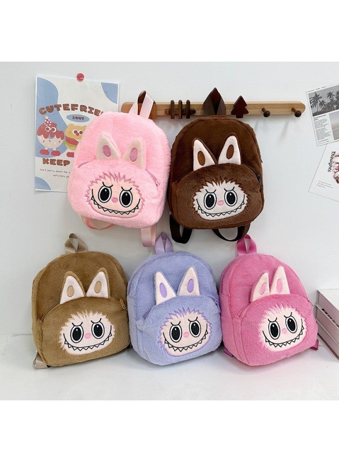Japanese Cartoon Bubble Mart Labubu Children's Schoolbag Plush Toy Backpack Cute Cartoon Backpack Wholesale-Color:Rose Red-Height:26*23*9  0.15kg  - Image 2