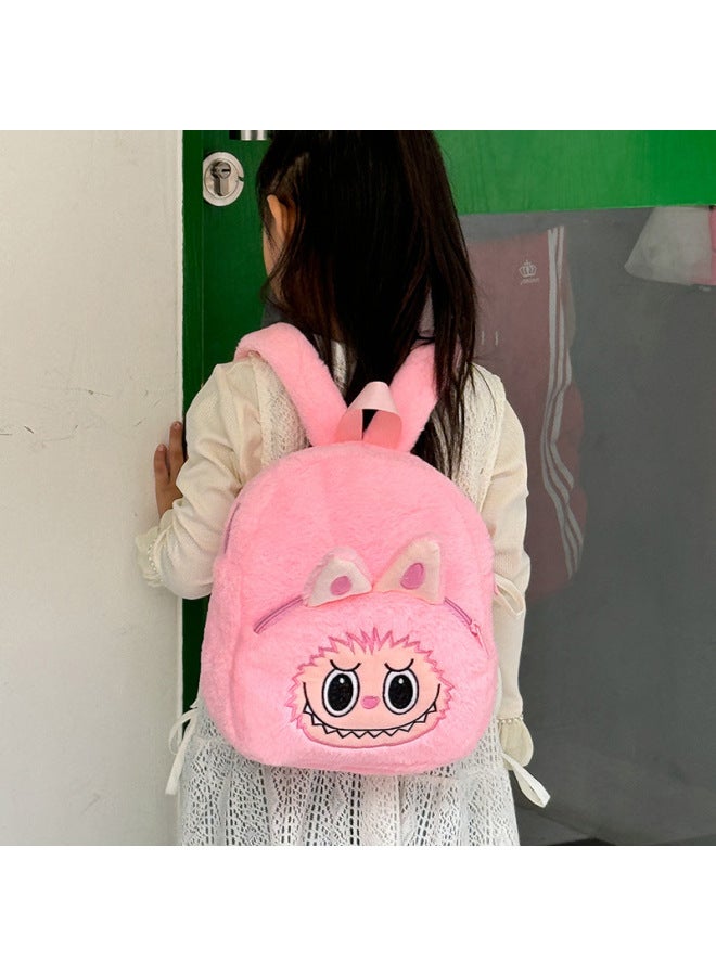Japanese Cartoon Bubble Mart Labubu Children's Schoolbag Plush Toy Backpack Cute Cartoon Backpack Wholesale-Color:Rose Red-Height:26*23*9  0.15kg  - Image 4