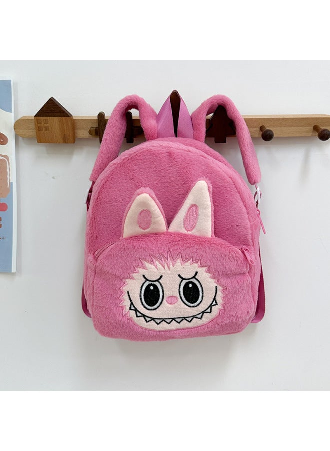 Japanese Cartoon Bubble Mart Labubu Children's Schoolbag Plush Toy Backpack Cute Cartoon Backpack Wholesale-Color:Rose Red-Height:26*23*9  0.15kg  - Image 1