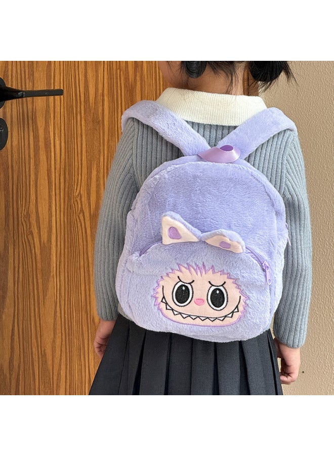 Japanese Cartoon Bubble Mart Labubu Children's Schoolbag Plush Toy Backpack Cute Cartoon Backpack Wholesale-Color:Rose Red-Height:26*23*9  0.15kg  - Image 5