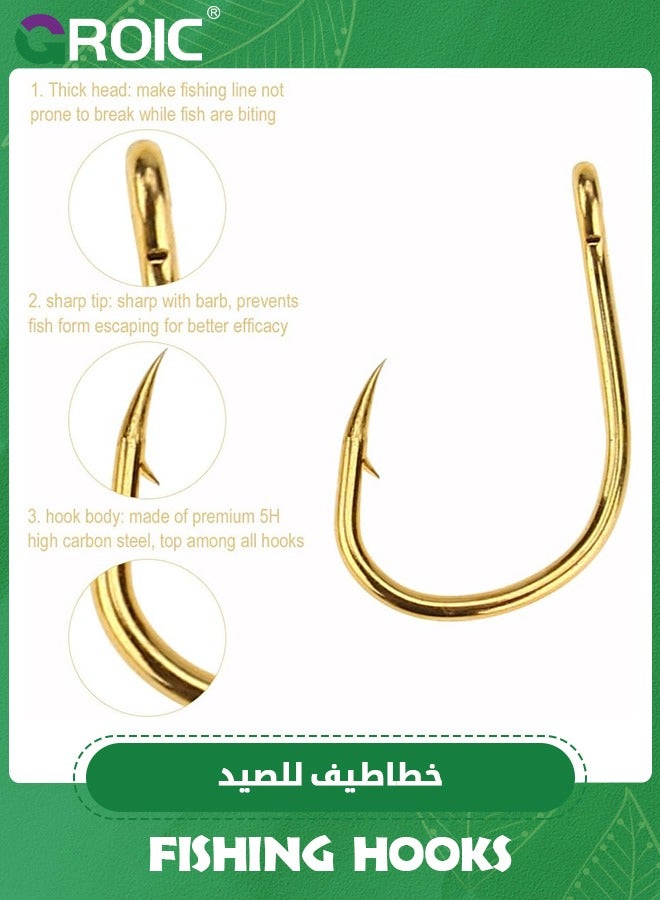 GROIC 500 Pcs Carbon Steel Fishing Hooks, Circle Hooks Assortment for Saltwater Freshwater Fishing, Salt Water Fish Hooks for Catfish Trout Bass Octopus Multi Size - Image 2