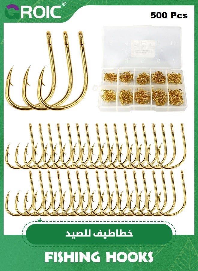 GROIC 500 Pcs Carbon Steel Fishing Hooks, Circle Hooks Assortment for Saltwater Freshwater Fishing, Salt Water Fish Hooks for Catfish Trout Bass Octopus Multi Size - Image 1