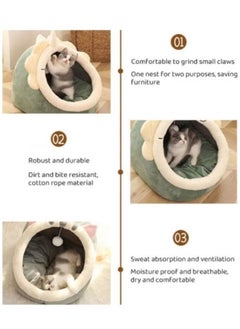 Generic Cats House Cats Resting Bed Cartoon Pet Bed Semi-enclosed Cat Bed Washable and Removable with Toy Ball Warm and Soft Cat House Pet House (Pink Rabbit)  - Image 2