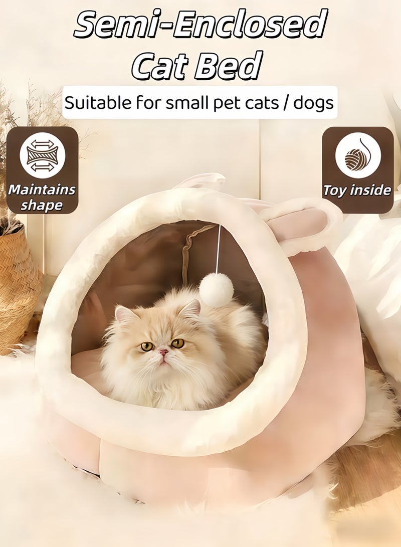 سرير للقطط، بيت للقطط مع وسادة قابلة للإزالة، سرير استراحة للقطط، سرير حيوانات أليفة برسومات كرتونية، سرير قطط شبه مغلق، قابل للغسل والإزالة مع كرة لعبة، بيت دافئ وناعم للقطط أو الكلاب، مستلزمات حيوانات أليفة محمولة ناعمة ومريحة للنوم (أرنب وردي) - Image 1
