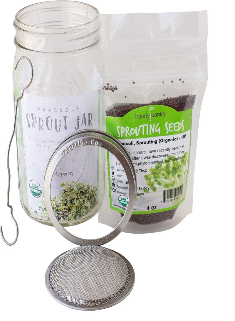 GGOOT Complete Organic Broccoli Sprout Growing Kit - Includes Quart Mason Jar, 316 Stainless Steel Sprouting Lid, Sprout Stand, and Organic Non-GMO Broccoli Sprouts Seeds - by  & Trellis - Image 2