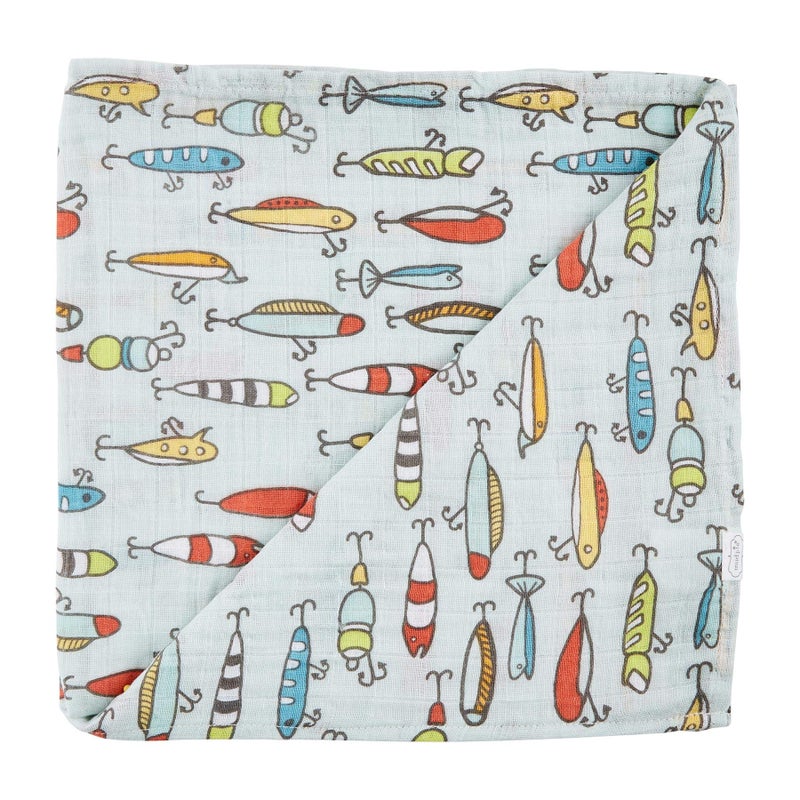 Mud Pie Kids Fishing Muslin Swaddle Blanket Multi 12140058