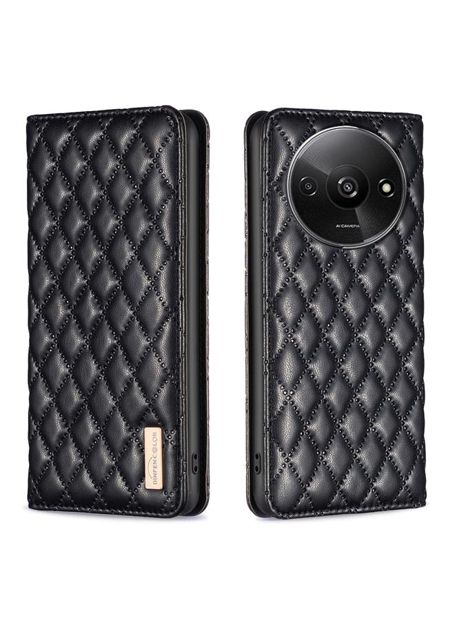 The Bros Case For Xiaomi Redmi A3 Diamond Lattice Magnetic Leather Flip Phone Case