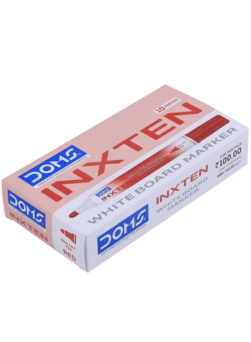 DOMS INXTEN Whiteboard Marker – Red Ink, Chisel Tip, 12 Pieces | Low Odor, Xylene-Free - Image 1