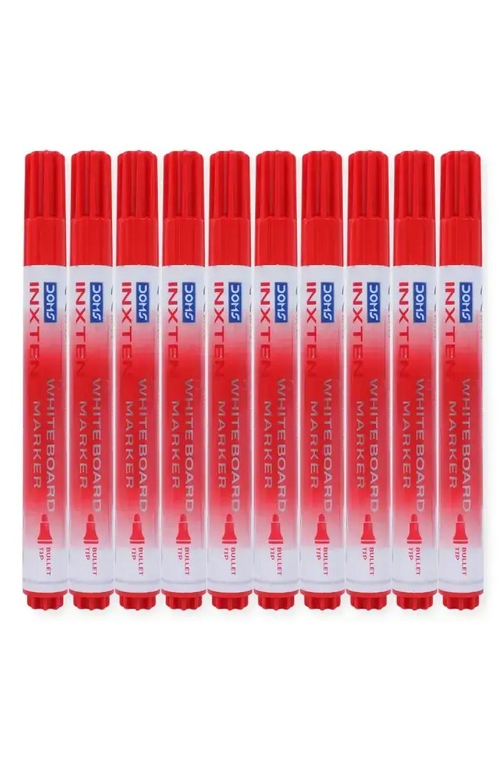DOMS INXTEN Whiteboard Marker – Red Ink, Chisel Tip, 12 Pieces | Low Odor, Xylene-Free - Image 2