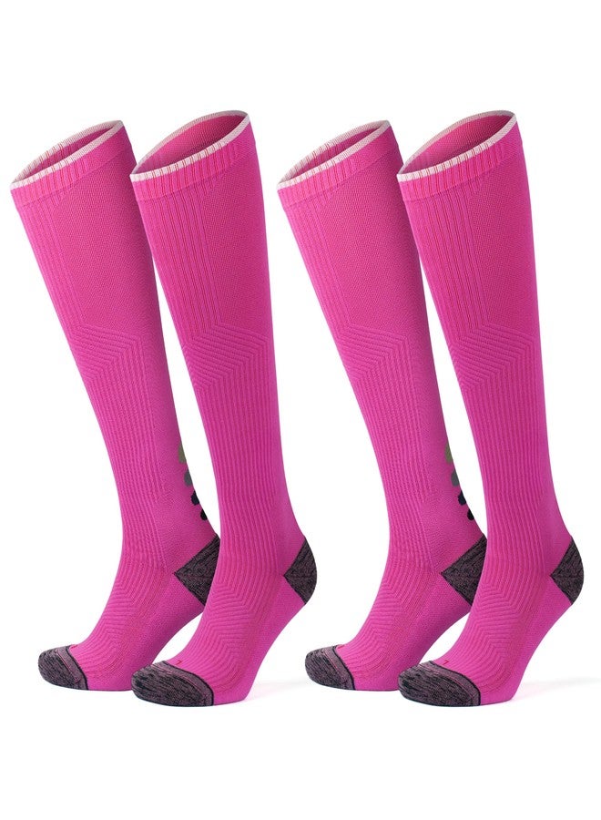 GoWith 2 Pair Unisex Graduated Compression Socks, 20-30 mmHg Sport Cushioned Circulation Support Knee High Socks for Men & Women, Fuchsia, Small, Model: 3595 - Image 1