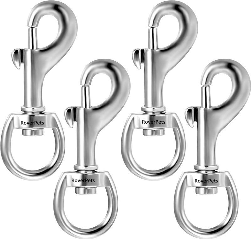 RoverPets 4 قطع خطافات دوارة معدنية للأعلام، مشابك للأعلام للحبال، ملحقات عمود العلم الثقيلة، مشبك حبل العلم لرباط الكلب، مشابك عيون للحرف الجلدية - Image 1