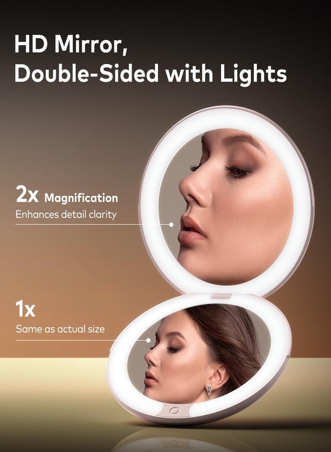 llano Compact Mirror, Lighted Travel Makeup Mirror with 1X/2X Magnifying Double Sided Dimmable Portable Pocket Mirror for Handbag and Pocket,Foldable Compact Mirror 3.6"L x 0.8"W, USB Charging (Pink) - Image 2